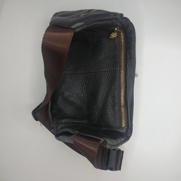 Fuzhiniao Brown Leather Hip Pack Crossbody Travel Streetwear Man Bag Unisex VGC - Picture 5 of 8